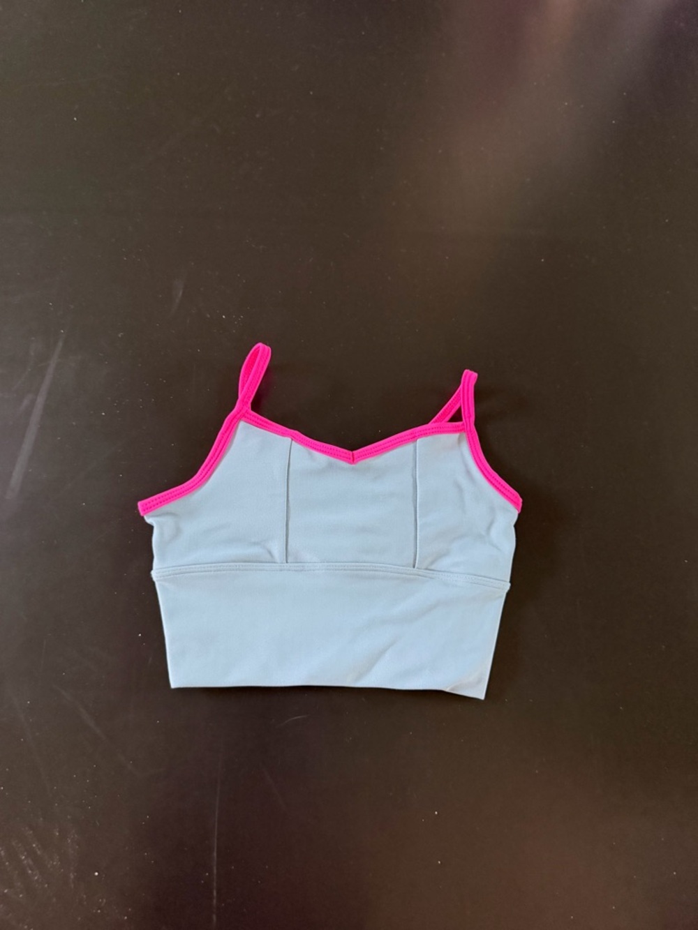 Five Dancewear Light Grayish blue crop top with Hot Pink Trim YL